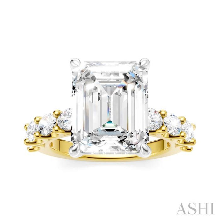 1 1/3 Ctw Emerald Shape Oval and Round Cut Diamond Semi-Mount Engagement Ring in 14K Yellow and White Gold