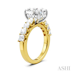 1 1/3 Ctw Oval Shape Princess and Round Cut Diamond Semi-Mount Engagement Ring in 14K Yellow and White Gold