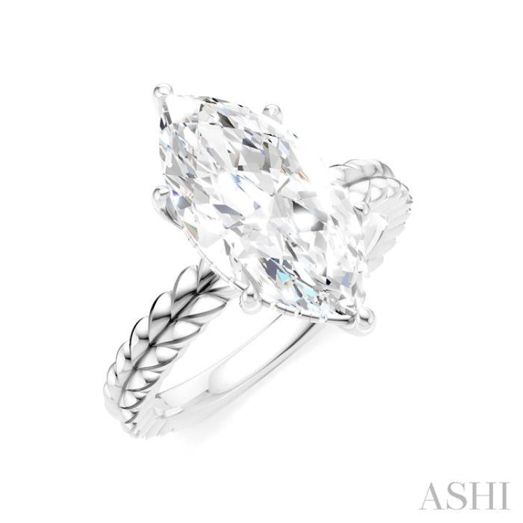 1/10 Ctw Marquise Shape Round Cut Diamond Semi-Mount Engagement Ring in 14K White Gold