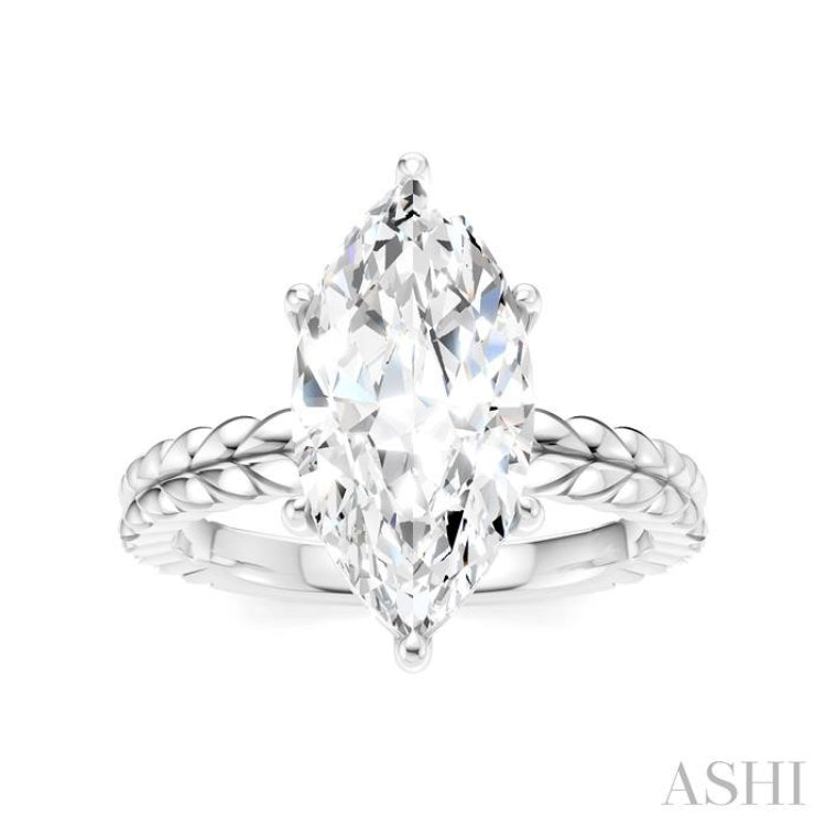 1/10 Ctw Marquise Shape Round Cut Diamond Semi-Mount Engagement Ring in 14K White Gold