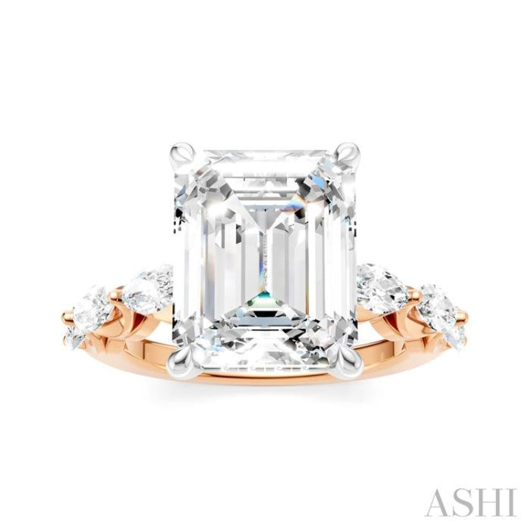 1 Ctw Emerald Shape Marquise and Round Cut Diamond Semi-Mount Engagement Ring in 14K Rose and White Gold