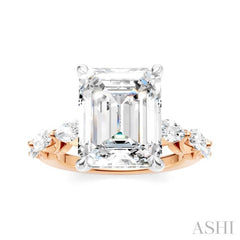 1 Ctw Emerald Shape Marquise and Round Cut Diamond Semi-Mount Engagement Ring in 14K Rose and White Gold