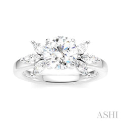1/2 Ctw Akari Circular Shape Marquise and Round Cut Diamond Semi-Mount Engagement Ring in 14K White Gold