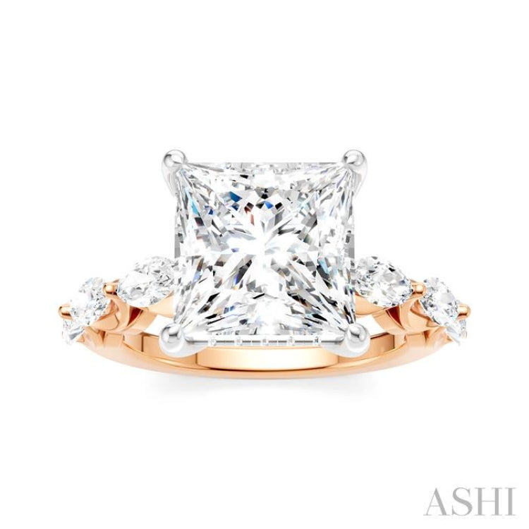 1 Ctw Princess Shape Marquise and Round Cut Diamond Semi-Mount Engagement Ring in 14K Rose and White Gold