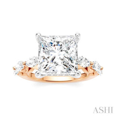 1 Ctw Princess Shape Marquise and Round Cut Diamond Semi-Mount Engagement Ring in 14K Rose and White Gold