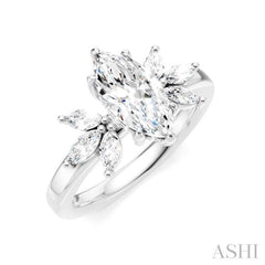 1/2 Ctw Akari Marquise and Round Cut Diamond Semi-Mount Engagement Ring in 14K White Gold