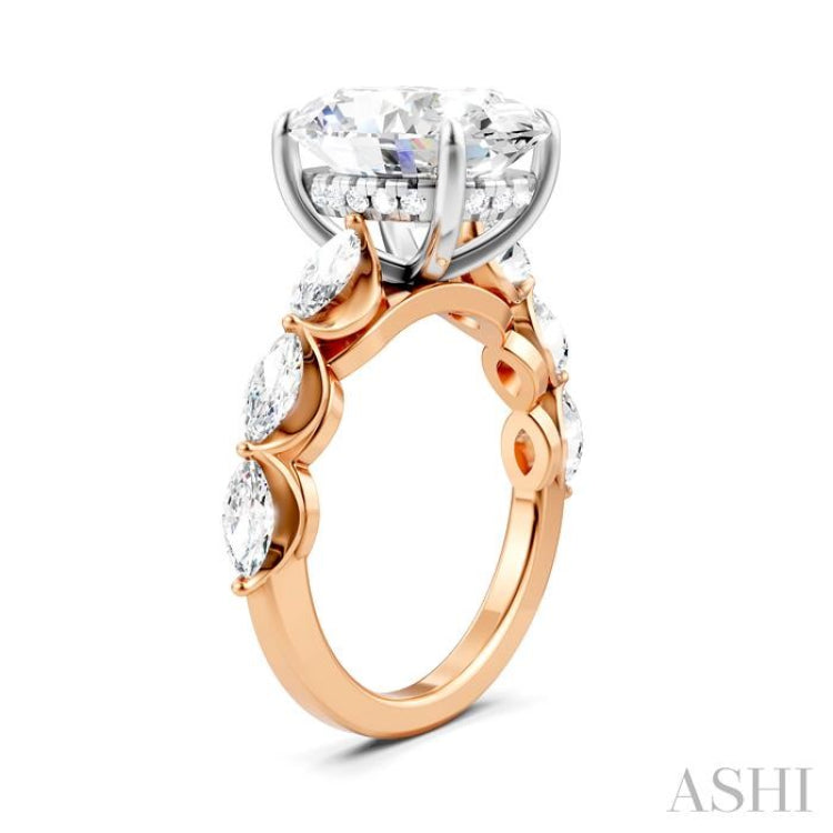 1 Ctw Oval Shape Marquise and Round Cut Diamond Semi-Mount Engagement Ring in 14K Rose and White Gold
