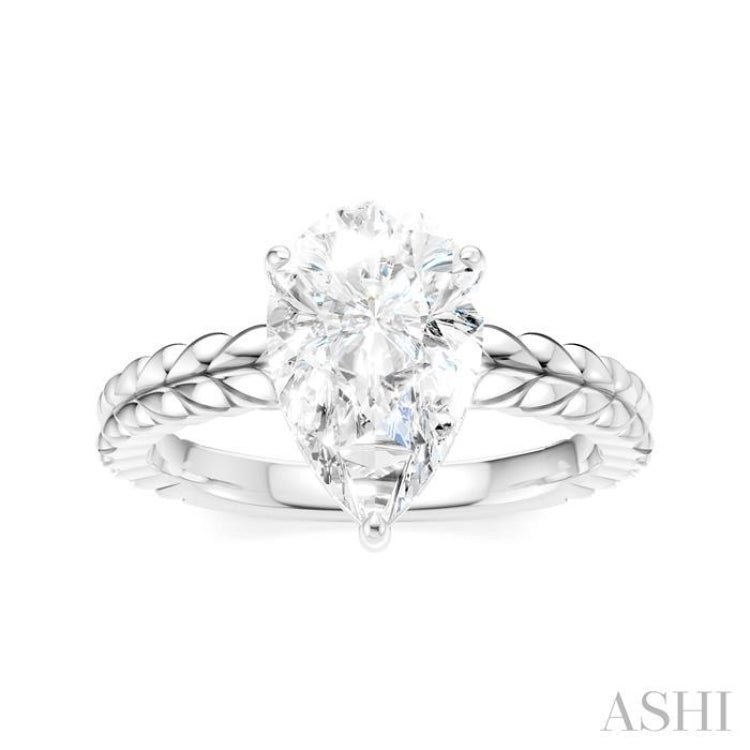 1/10 Ctw Pear Shape Round Cut Diamond Semi-Mount Engagement Ring in 14K White Gold