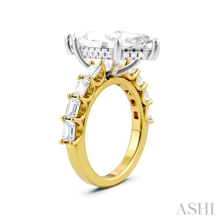 1 1/3 Ctw Marquise Shape Emerald and Round Cut Diamond Semi-Mount Engagement Ring in 14K Yellow and White Gold