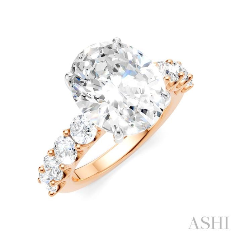 1 1/3 Ctw Oval Shape Round Cut Diamond Semi-Mount Engagement Ring in 14K Rose and White Gold