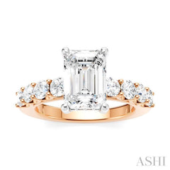 7/8 Ctw Emerald Shape Round Cut Diamond Semi-Mount Engagement Ring in 14K Rose and White Gold