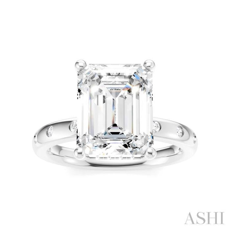 1/5 Ctw Akari Emerald Shape Round Cut Diamond Semi-Mount Engagement Ring in 14K White Gold