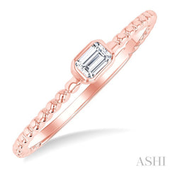 1/6 Ctw Ball Bead East-West Bezel Set Emerald CutDiamond Stackable Petite Fashion Ring in 14K Rose Gold