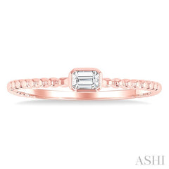 1/6 Ctw Ball Bead East-West Bezel Set Emerald CutDiamond Stackable Petite Fashion Ring in 14K Rose Gold