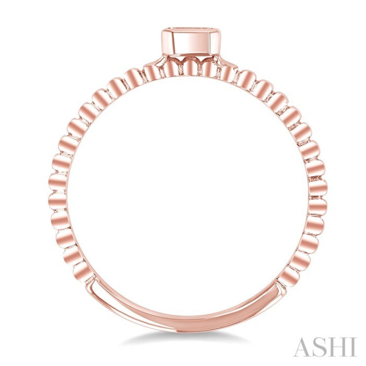 1/6 Ctw Ball Bead East-West Bezel Set Emerald CutDiamond Stackable Petite Fashion Ring in 14K Rose Gold
