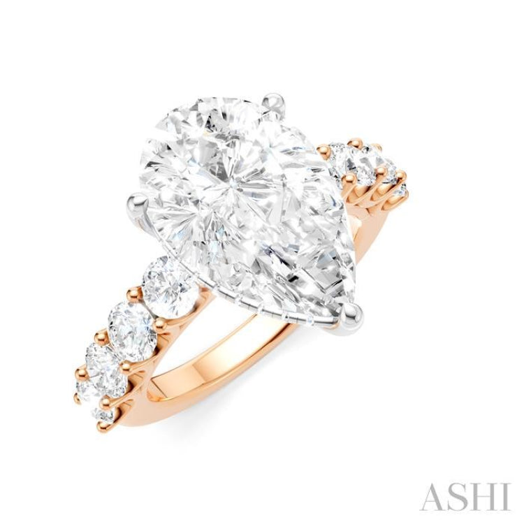 1 1/3 Ctw Pear Shape Round Cut Diamond Semi-Mount Engagement Ring in 14K Rose and White Gold