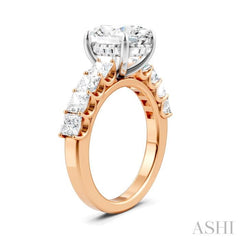 1 1/3 Ctw Oval Shape Princess and Round Cut Diamond Semi-Mount Engagement Ring in 14K Rose and White Gold