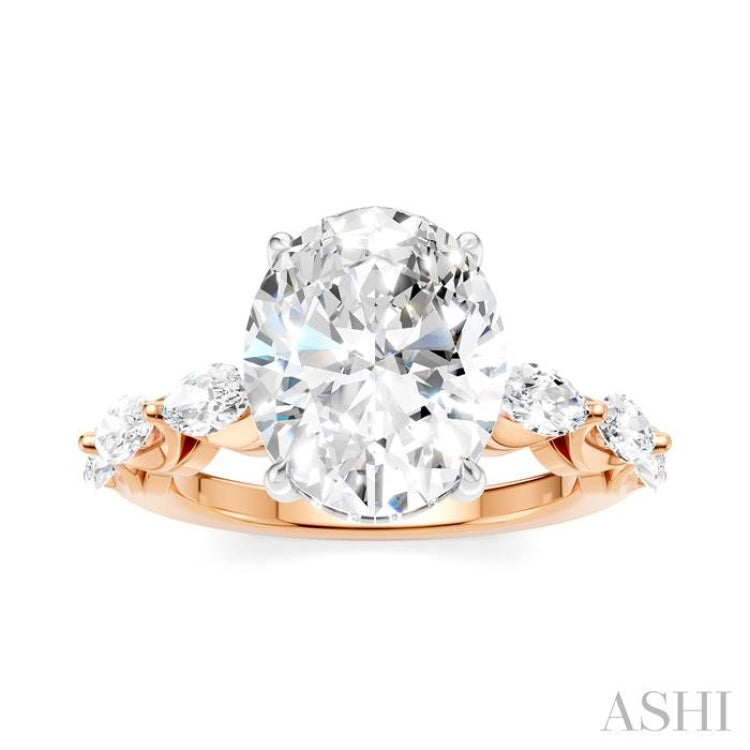1 Ctw Oval Shape Marquise and Round Cut Diamond Semi-Mount Engagement Ring in 14K Rose and White Gold