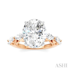 1 Ctw Oval Shape Marquise and Round Cut Diamond Semi-Mount Engagement Ring in 14K Rose and White Gold