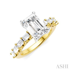 7/8 Ctw Emerald Shape Emerald and Round Cut Diamond Semi-Mount Engagement Ring in 14K Yellow and White Gold