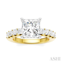 7/8 Ctw Princess Shape Princess and Round Cut Diamond Semi-Mount Engagement Ring in 14K Yellow and White Gold