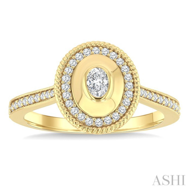 1/3 Ctw Open Window Oval and Round Cut Golden Glow Diamond Fashion Ring in 14K Yellow Gold