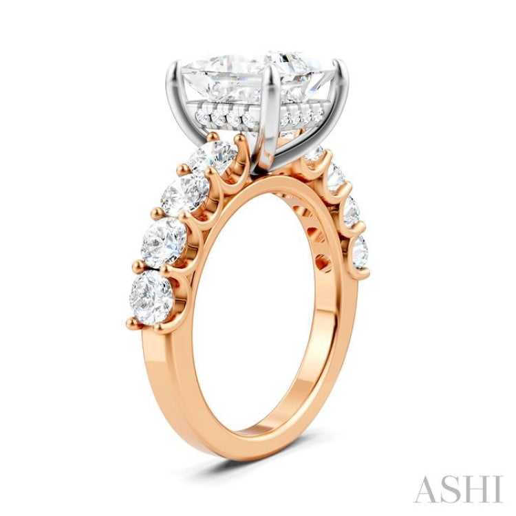 1 1/3 Ctw Princess Shape Round Cut Diamond Semi-Mount Engagement Ring in 14K Rose and White Gold