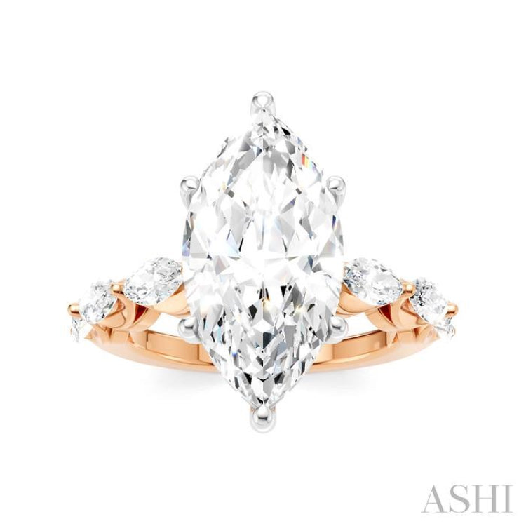 1 Ctw Marquise Shape Marquise and Round Cut Diamond Semi-Mount Engagement Ring in 14K Rose and White Gold