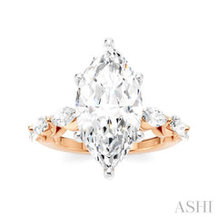 1 Ctw Marquise Shape Marquise and Round Cut Diamond Semi-Mount Engagement Ring in 14K Rose and White Gold