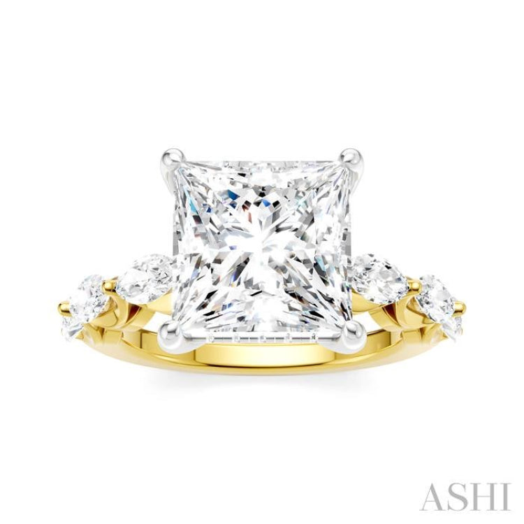 1 Ctw Princess Shape Marquise and Round Cut Diamond Semi-Mount Engagement Ring in 14K Yellow and White Gold