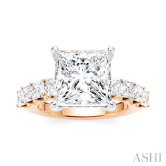 1 1/3 Ctw Princess Shape Princess and Round Cut Diamond Semi-Mount Engagement Ring in 14K Rose and White Gold