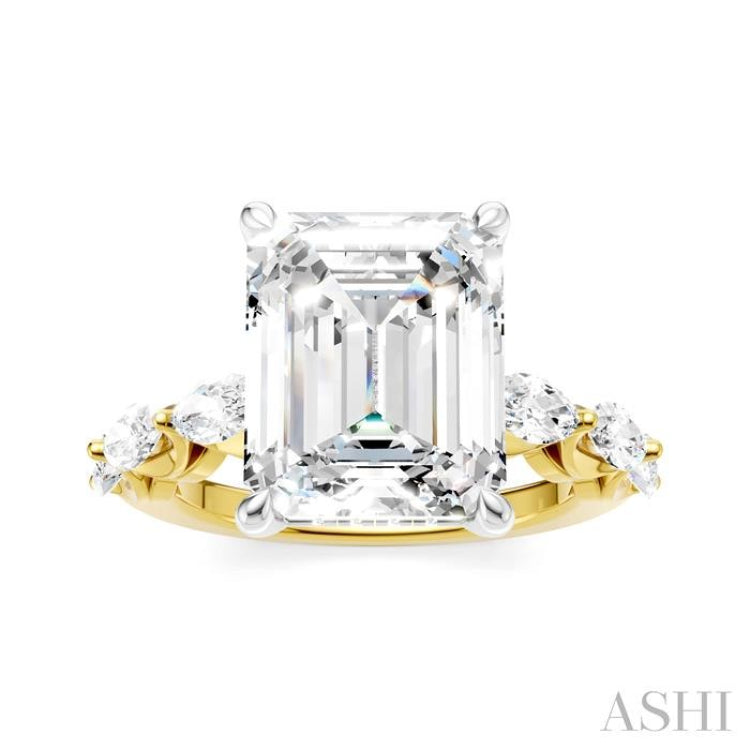 1 Ctw Emerald Shape Marquise and Round Cut Diamond Semi-Mount Engagement Ring in 14K Yellow and White Gold