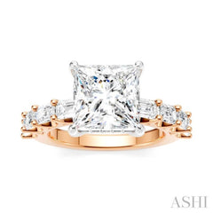 1 1/3 Ctw Princess Shape Emerald and Round Cut Diamond Semi-Mount Engagement Ring in 14K Rose and White Gold