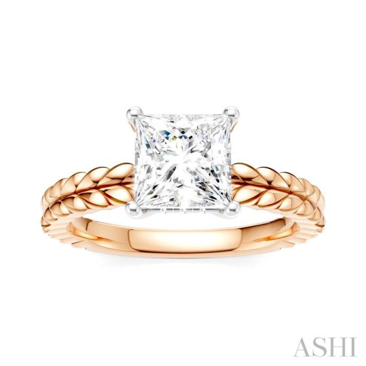 1/20 Ctw Princess Shape Round Cut Diamond Semi-Mount Engagement Ring in 14K Rose and White Gold