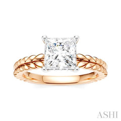 1/20 Ctw Princess Shape Round Cut Diamond Semi-Mount Engagement Ring in 14K Rose and White Gold