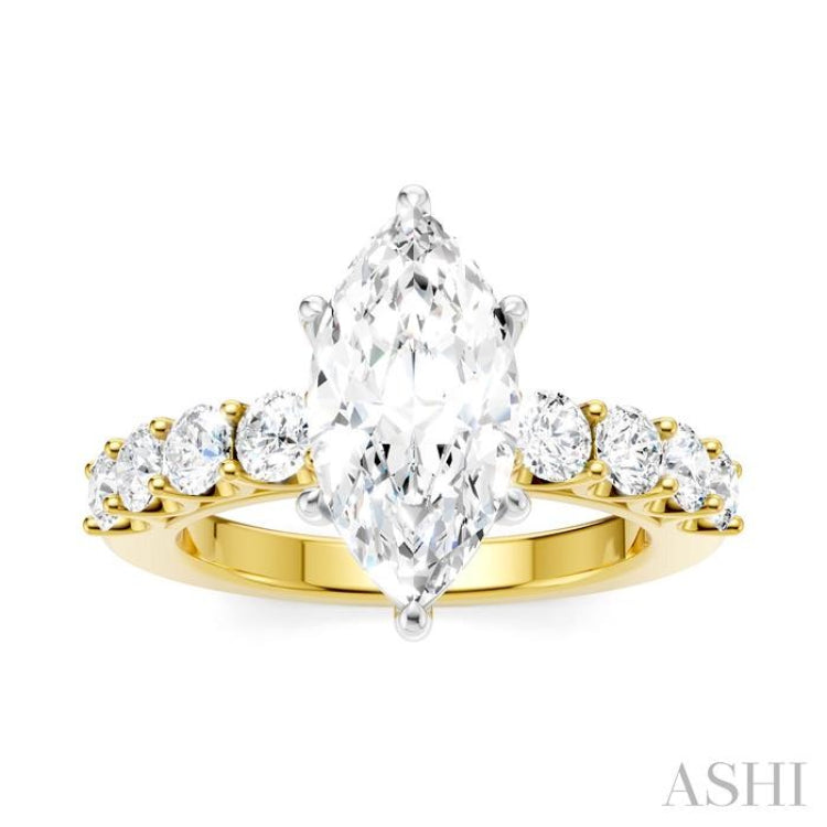 7/8 Ctw Marquise Shape Round Cut Diamond Semi-Mount Engagement Ring in 14K Yellow and White Gold