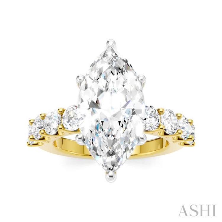 1 1/3 Ctw Marquise Shape Round Cut Diamond Semi-Mount Engagement Ring in 14K Yellow and White Gold