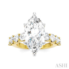1 1/3 Ctw Marquise Shape Round Cut Diamond Semi-Mount Engagement Ring in 14K Yellow and White Gold