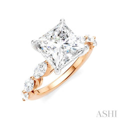 1 Ctw Princess Shape Marquise and Round Cut Diamond Semi-Mount Engagement Ring in 14K Rose and White Gold