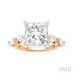 1 Ctw Princess Shape Marquise and Round Cut Diamond Semi-Mount Engagement Ring in 14K Rose and White Gold