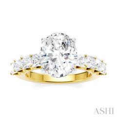 1 1/3 Ctw Oval Shape Princess and Round Cut Diamond Semi-Mount Engagement Ring in 14K Yellow and White Gold