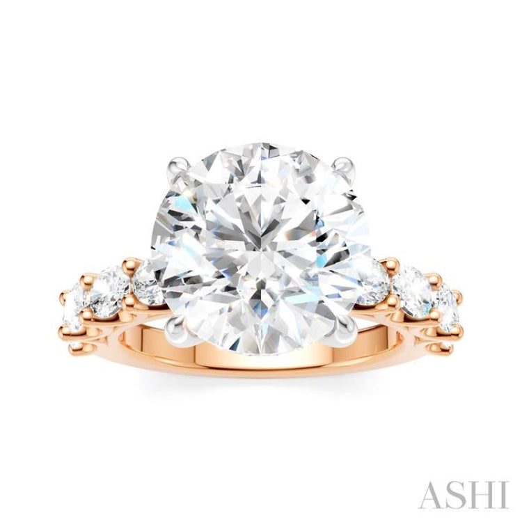 1 1/3 Ctw Round Shape Oval and Round Cut Diamond Semi-Mount Engagement Ring in 14K Rose and White Gold
