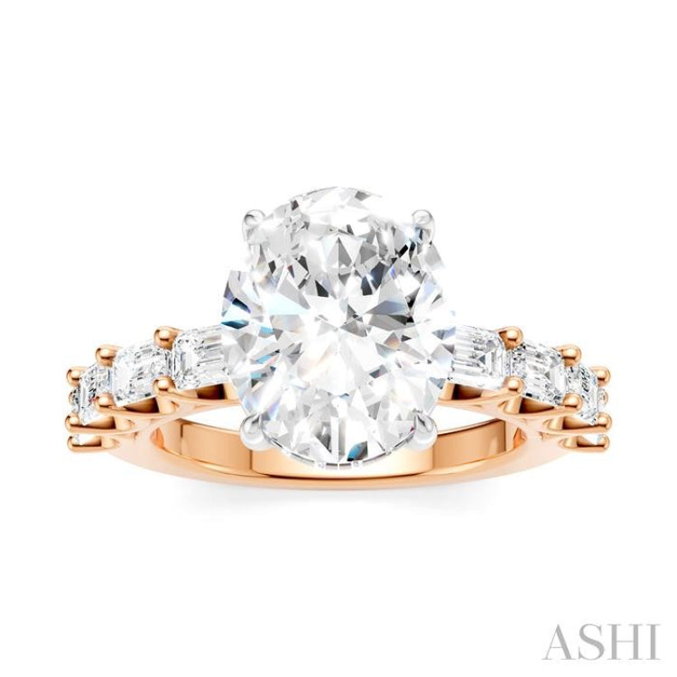 1 1/3 Ctw Oval Shape Emerald and Round Cut Diamond Semi-Mount Engagement Ring in 14K Rose and White Gold