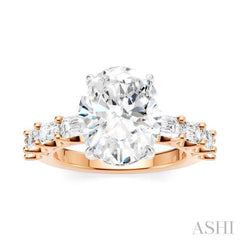 1 1/3 Ctw Oval Shape Emerald and Round Cut Diamond Semi-Mount Engagement Ring in 14K Rose and White Gold