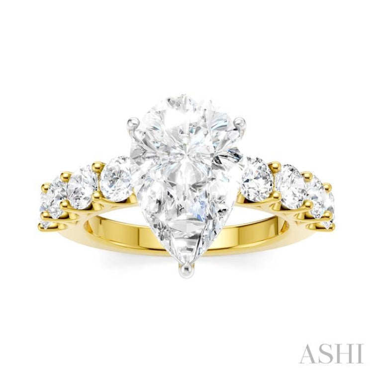 1 1/3 Ctw Pear Shape Round Cut Diamond Semi-Mount Engagement Ring in 14K Yellow and White Gold