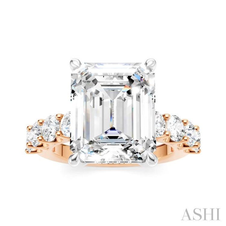 1 1/3 Ctw Emerald Shape Round Cut Diamond Semi-Mount Engagement Ring in 14K Rose and White Gold