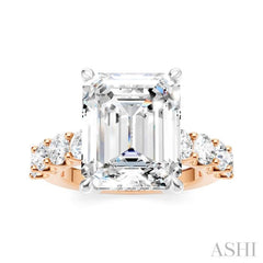 1 1/3 Ctw Emerald Shape Round Cut Diamond Semi-Mount Engagement Ring in 14K Rose and White Gold