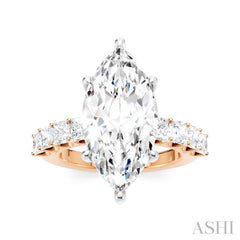 1 1/3 Ctw Marquise Shape Princess and Round Cut Diamond Semi-Mount Engagement Ring in 14K Rose and White Gold