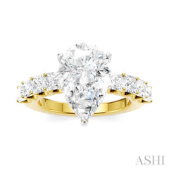 1 1/3 Ctw Pear Shape Princess and Round Cut Diamond Semi-Mount Engagement Ring in 14K Yellow and White Gold