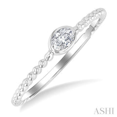 1/6 Ctw Ball Bead East-West Bezel Set Oval CutDiamond Stackable Petite Fashion Ring in 14K White Gold